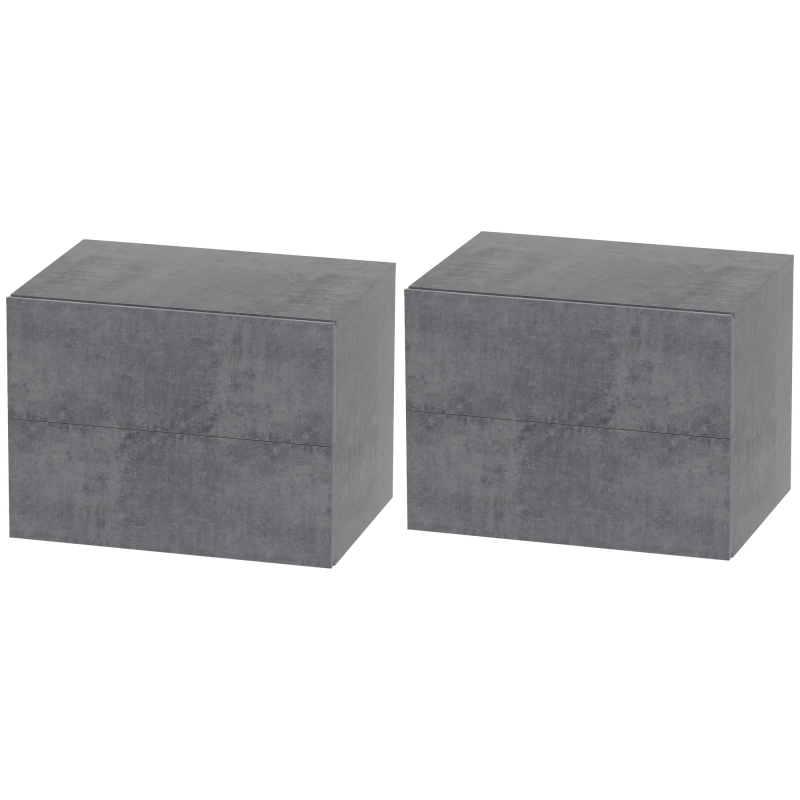 HOMCOM Set von 2 hängenden Nachttischen mit 2 Schubladen, Nachttische Schlafzimmer, Beistelltische platzsparend, 40x29x30 cm, Grau Zement Aosom – Bild 1 von 2