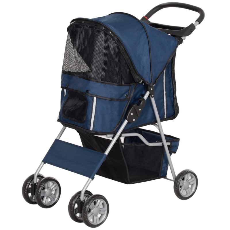 PawHut Hundekinderwagen Bis 10 kg, Klappbarer Haustierbuggy, 75x45x97 cm, Dunkelblau Aosom – Bild 1 von 2
