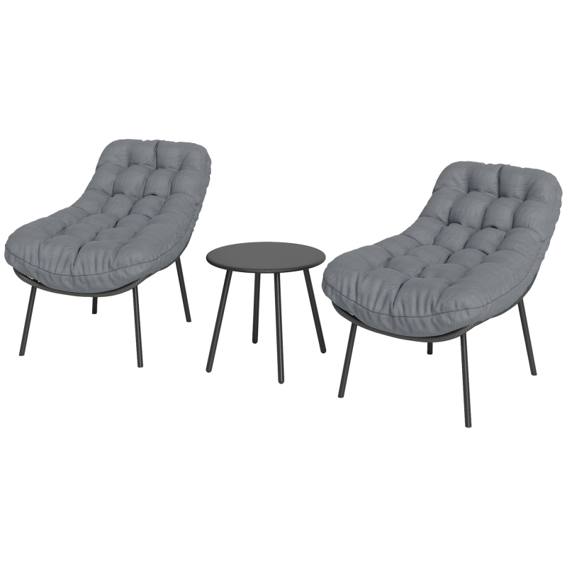 Outsunny Gartenmöbel-Set im Freien aus Polyrattan 2 Personen mit 15 cm dicken Kissen Stahlrahmen für Balkon Terrasse Patio, Grau Aosom – Bild 1 von 2