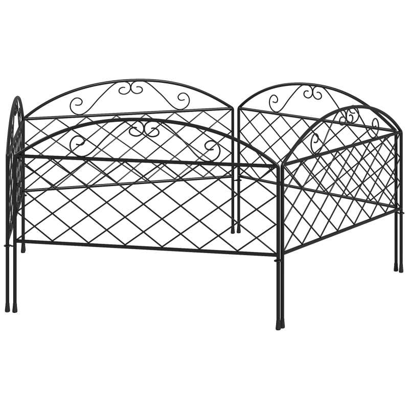 Outsunny Set aus 5 dekorativen Metallzaunpaneelen für den Garten, Blumenbeetumrandung - Maße 305 x 43 cm, Schwarz Aosom – Bild 1 von 2