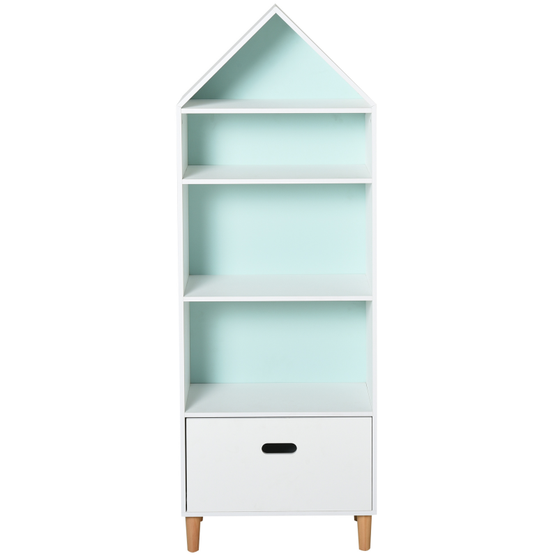 HOMCOM Kinderzimmer Bücherregal Spielzeugregal für Kinder und Jugendliche, 1 Schublade und 4 Regale, Weiß und Blau 50x30x142cm Aosom – Bild 1 von 2