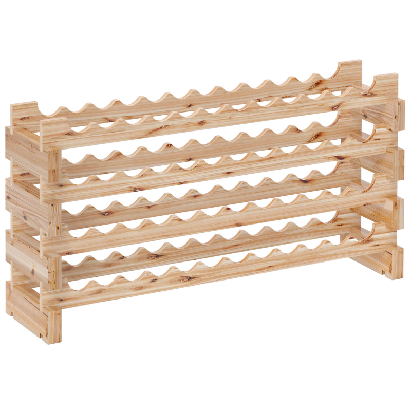 HOMCOM Weinfach aus Fichtenholz, Flaschenregal mit 4 Regalen für 48 Flaschen und maximal 60 kg, 114x28x56,5 cm, Naturholz Aosom – Bild 1 von 2