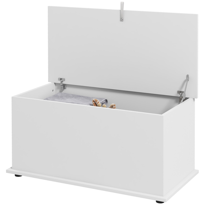 HOMCOM Truhensitzbank, Aufbewahrungsbank Multifunktionsbank mit Sicherheitsscharnieren, Holzbank mit Deckel für Eingang, Flur, Schlafzimmer, Wohnzimmer, 80x40x40cm, Weiß Aosom – Bild 1 von 2