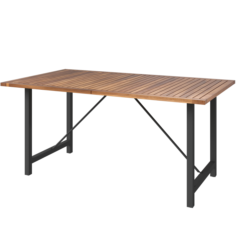 Outsunny Gartentisch aus Akazienholz und Stahl, Rechteckiger Außentisch mit Lattenstruktur, Balkontisch für Patio, Terrasse, Hof und Garten, 160x90x75 cm, Teak Aosom – Bild 1 von 2