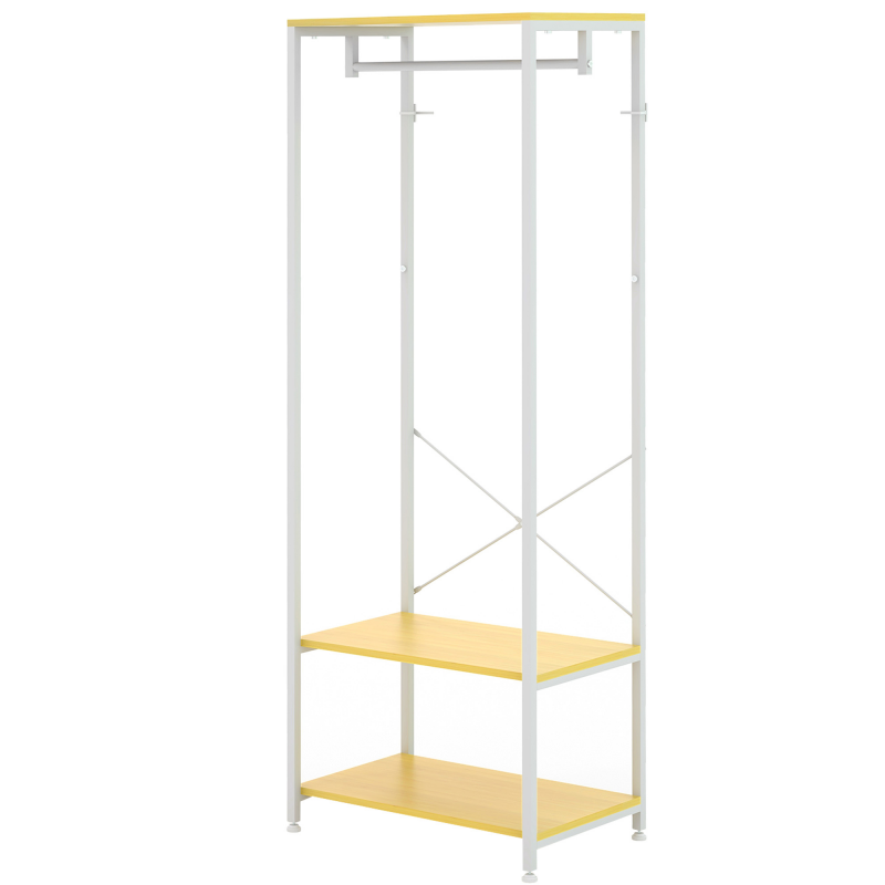 HOMCOM Bodenstehender Garderobenständer 2-in-1 mit 2-stufigem Regal für Mäntel und Schuhe, Moderner Garderobenständer aus Stahl und Spanplatte, 60x40x167,5 cm, Weiß und Naturholz Aosom – Bild 1 von 2