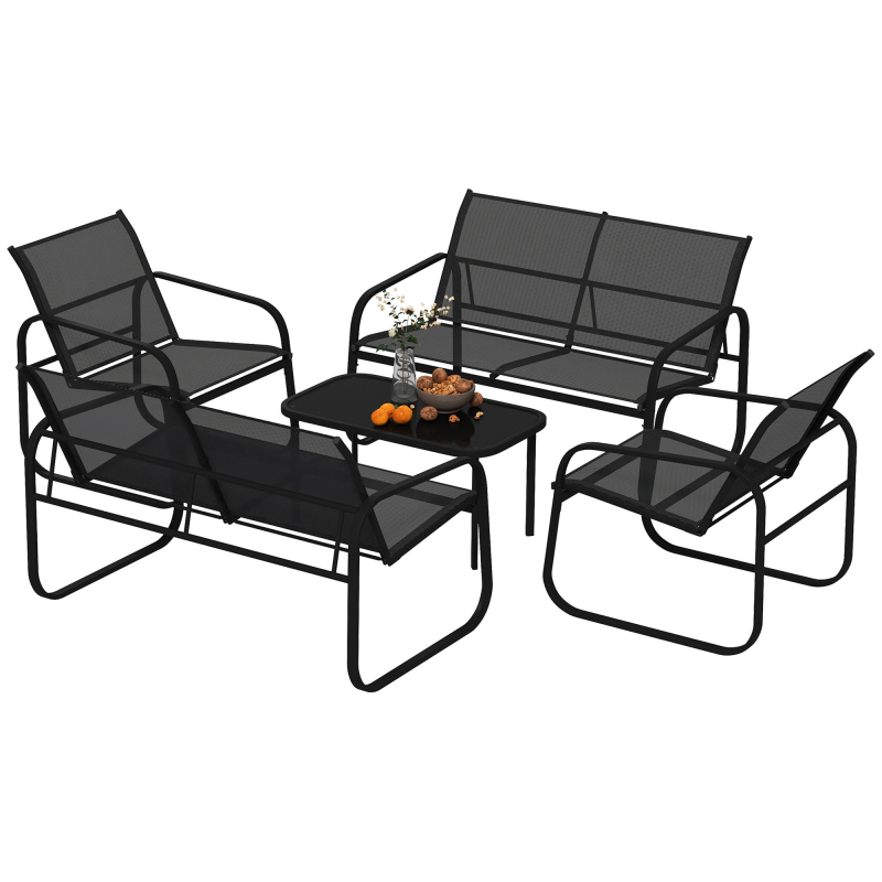Outsunny Gartenmöbel-Set für den Außenbereich 5 Stück aus Stahl und Textilene mit 2-Sitzer Sofas, 2 Sesseln und gehärteter Glas-Couchtisch, Gartenmöbel-Terrassen-Patio, Grau Aosom – Bild 1 von 2