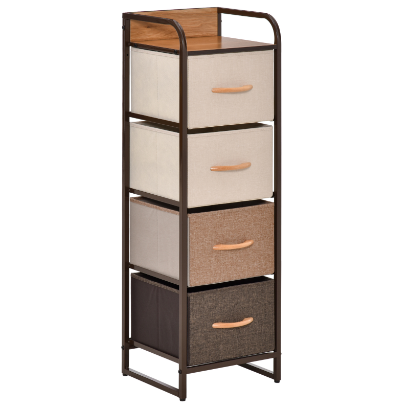 HOMCOM Kommode Aufbewahrungsschrank 5 Stoffschubladen faltbar - schwarzer Stahlrahmen - 45 x 30 x 116 cm beige, braun Aosom – Bild 1 von 2