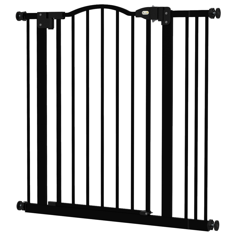 PawHut 78 cm Hundegitter für Innenbereich, Hundesicherheitsgitter, Erweiterbares Hundegitter 74-87 cm mit Doppelschloss und automatischer Schließung für Treppen und Türen, Schwarz Aosom – Bild 1 von 2