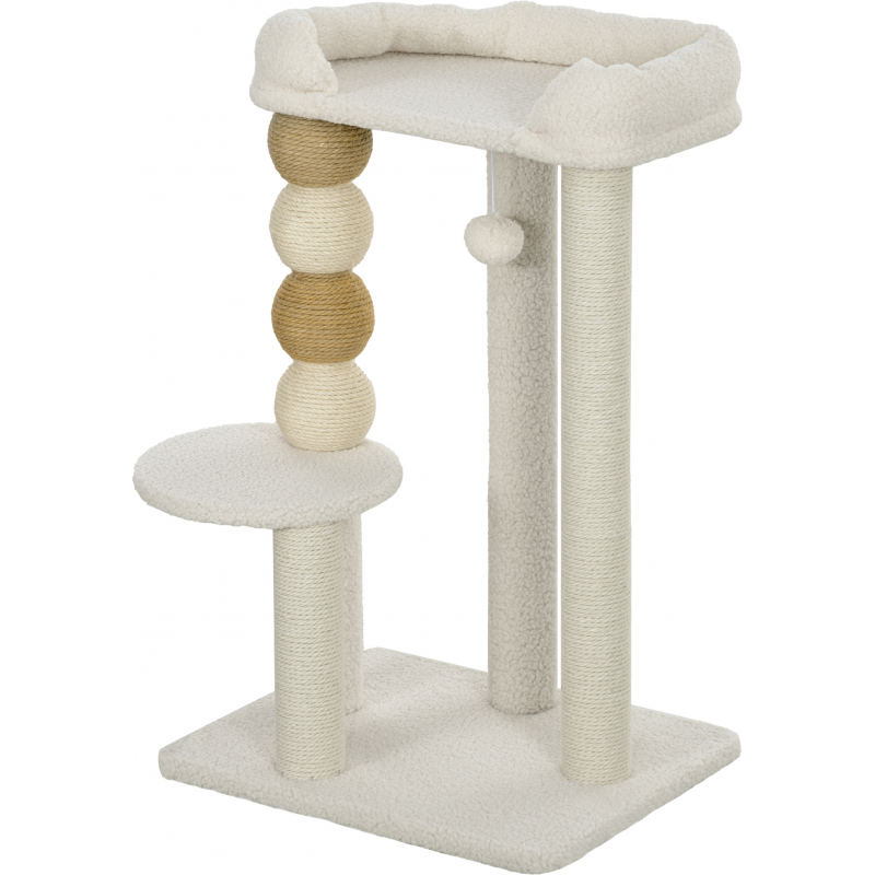 PawHut Katzenbaum mit Obere Bett, Plattform und Spielball, Kratzbaum für Katzen aus Holz, Plüsch und Jute, 48,5x40x76 cm, Beige Aosom – Bild 1 von 2