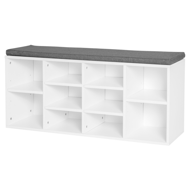 HOMCOM Schuhregal Bank 8-10 Paare Schuhe Verstellbare Regalböden, Spanholz, Weiß, 104 x 30 x 48 cm Aosom – Bild 1 von 2