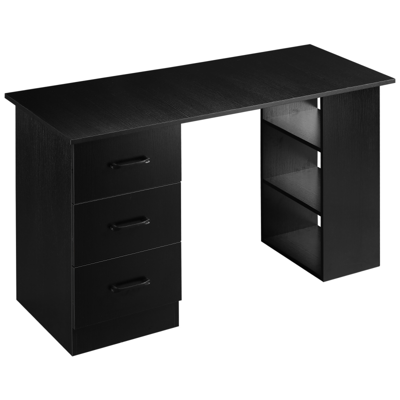 HOMCOM Schreibtisch mit 3 Schubladen und 3 Regalen, für Schlafzimmer und Büro 120x49x72cm, Schwarz Aosom – Bild 1 von 2