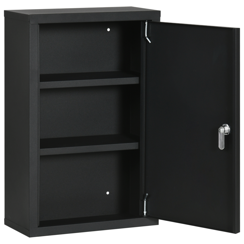 kleankin Medizinschrank an der Wand mit 2 Regalen und 2 Sicherheitsschlüsseln, Medikamententür aus Stahl, 30x14x46 cm, Schwarz Aosom – Bild 1 von 2