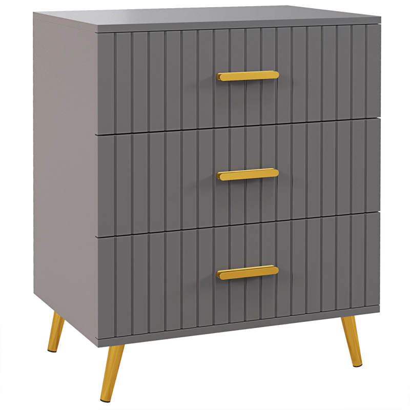 HOMCOM Sideboard 3 Schubladen Modern und Kippsicher, Sideboard aus Holz und Aluminium, 60x40x71,5 cm, Goldtöne und Dunkelgrau Aosom – Bild 1 von 2
