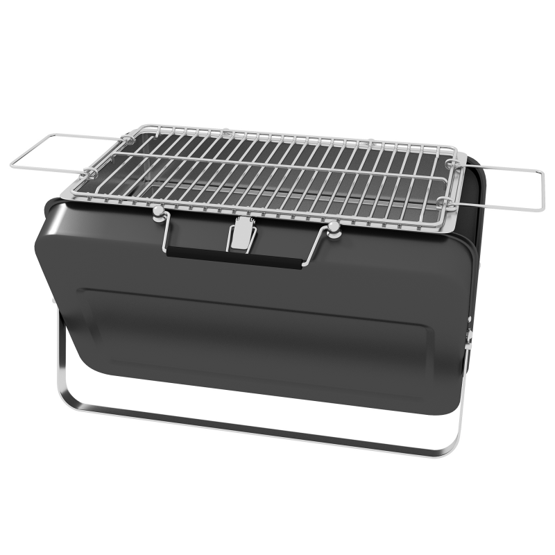 Outsunny Mini-Grill aus Holzkohle Tragbarer BBQ mit Kofferhülle Klappbarer Tischgrill für Garten, Camping, Picknick, Maße 47L x 30B x 28H cm Schwarz Aosom – Bild 1 von 2
