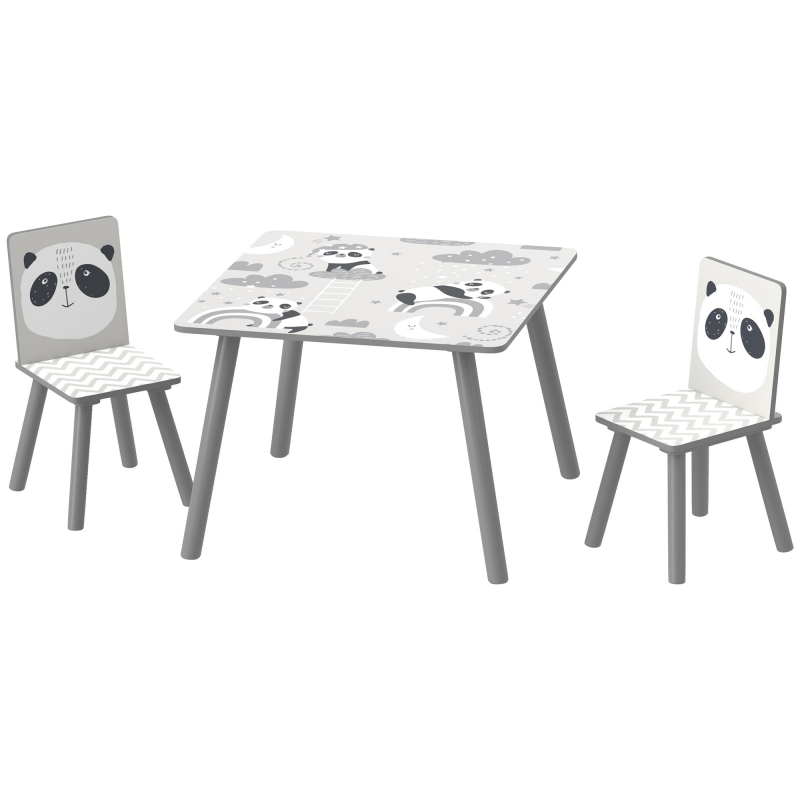 ZONEKIZ Set 3 Stück mit Tisch und 2 Stühlen für Kinder von 3-8 Jahren aus MDF und Kiefernholz, Kindertisch und Stühle mit Tiermotiven, Grau Aosom – Bild 1 von 2