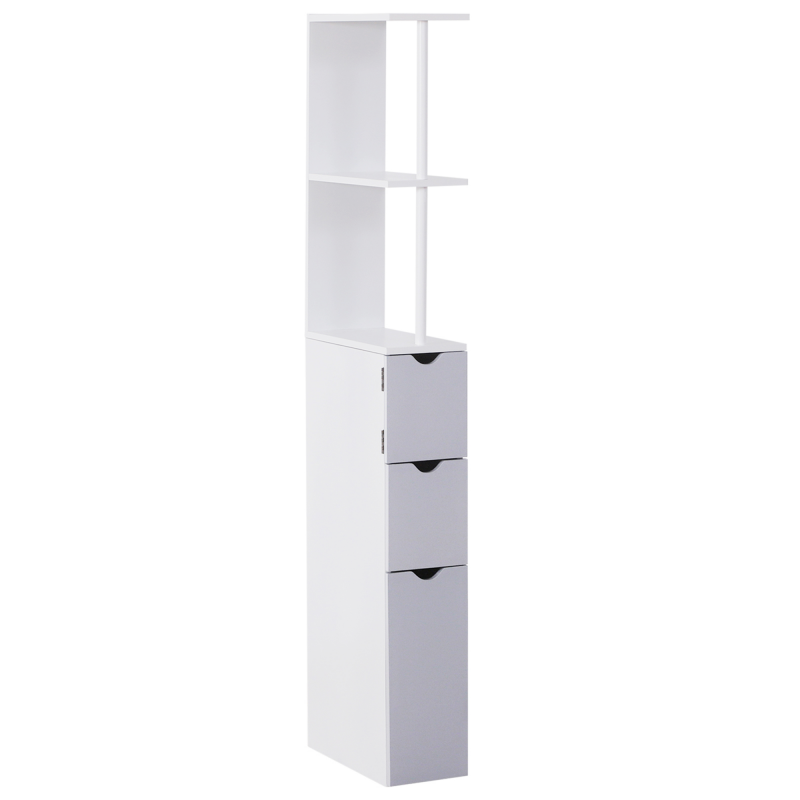HOMCOM Badezimmersäule, Badezimmerplatzsparendes Holzregal, Schrank mit Regalen und Schubladen, 15x33x136 cm, Hellgrau Aosom – Bild 1 von 2