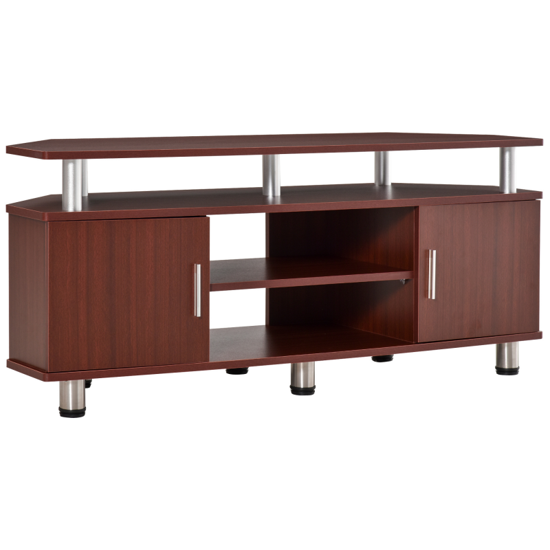 HOMCOM TV-Ständer für Wohnzimmer mit 2 Regalen und 2 Schränken, aus MDF und Edelstahl, Braun, 120x39,5x52cm Aosom – Bild 1 von 2