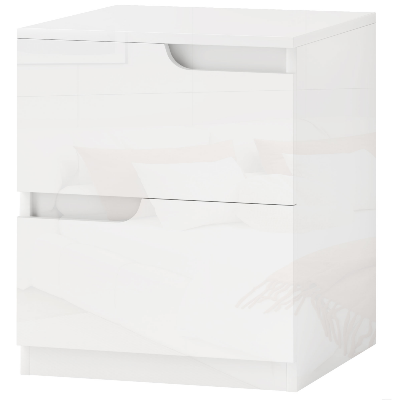 HOMCOM Nachttisch mit 2 Schubladen, modern und minimalistisch, aus Spanplatte, 40x40x48 cm, Glänzendes Weiß Aosom – Bild 1 von 2