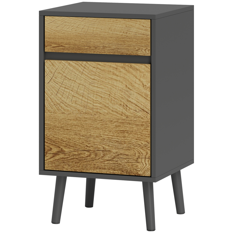 HOMCOM Nachttisch für Schlafzimmer mit Schublade und Schrank mit verstellbarem Regal, Moderner Beistelltisch ohne Griffe, Dunkelgrau und Holz Aosom – Bild 1 von 2