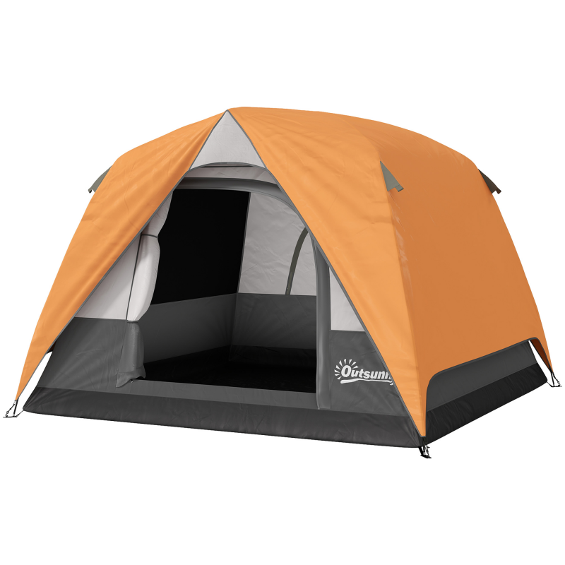 Outsunny Campingzelt für 3 Personen mit Boden, Familien-Domzelt wasserdicht 3000mm mit abnehmbarem Tasche, Deckenhaken für Laterne und Tragetasche, Orange Aosom – Bild 1 von 2