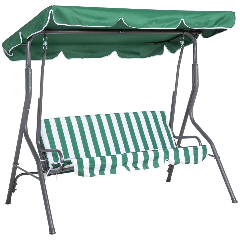 Outsunny Gartenwippe 3-Sitzer, Terrassenwippe mit verstellbarem Sonnendach, Streifenmuster, mit Kissen für Sitz und Rückenlehne, 1,7 x 1,1 x 1,53 m, Metall Polyester, Grün Aosom – Bild 1 von 2