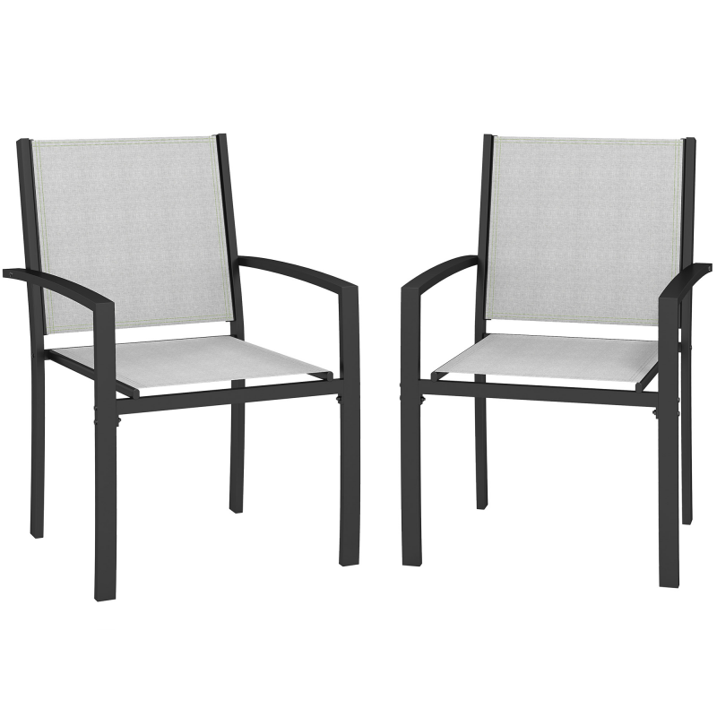 Outsunny Set von 2 Stapelstühlen für den Garten, stapelbare Gartenstühle mit Armlehnen, Stahlrahmen für Garten, Pool, Terrasse, Hellgrau Aosom – Bild 1 von 2