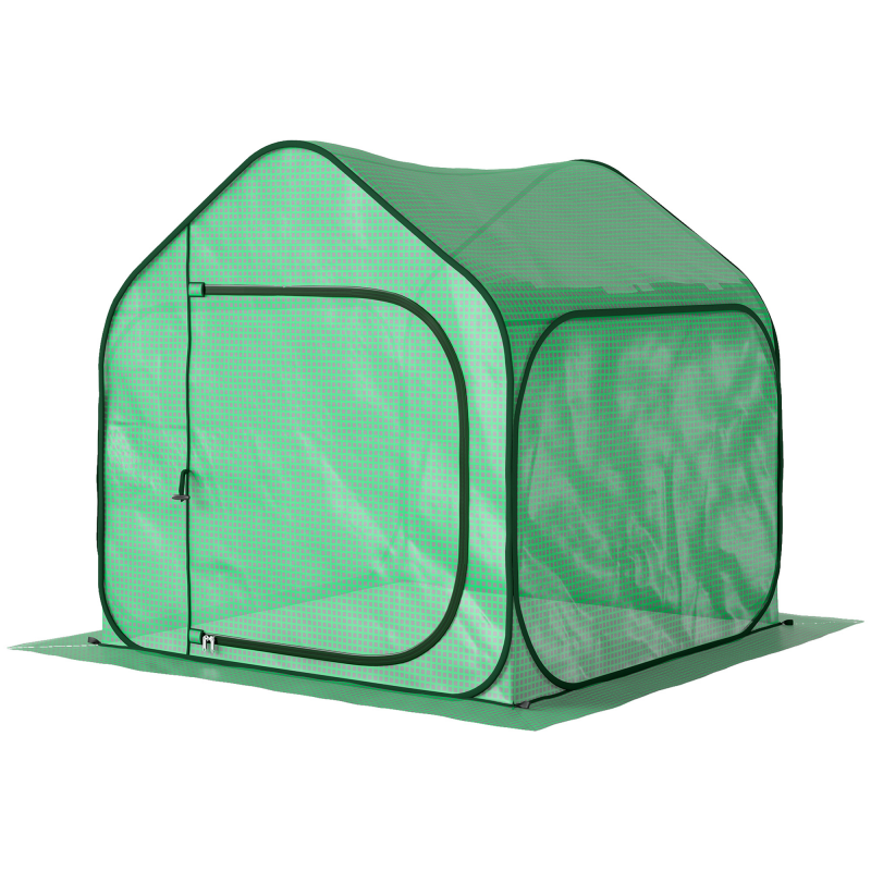 Outsunny Balkon Gewächshaus Pop-up mit Reißverschlusseingang, Faltbares Pflanzengewächshaus aus Stahl und PE 140g/m², Garten-Gewächshaus für Pflanzen, Blumen und Gemüse, 150x148x148 cm, Grün Aosom – Bild 1 von 2