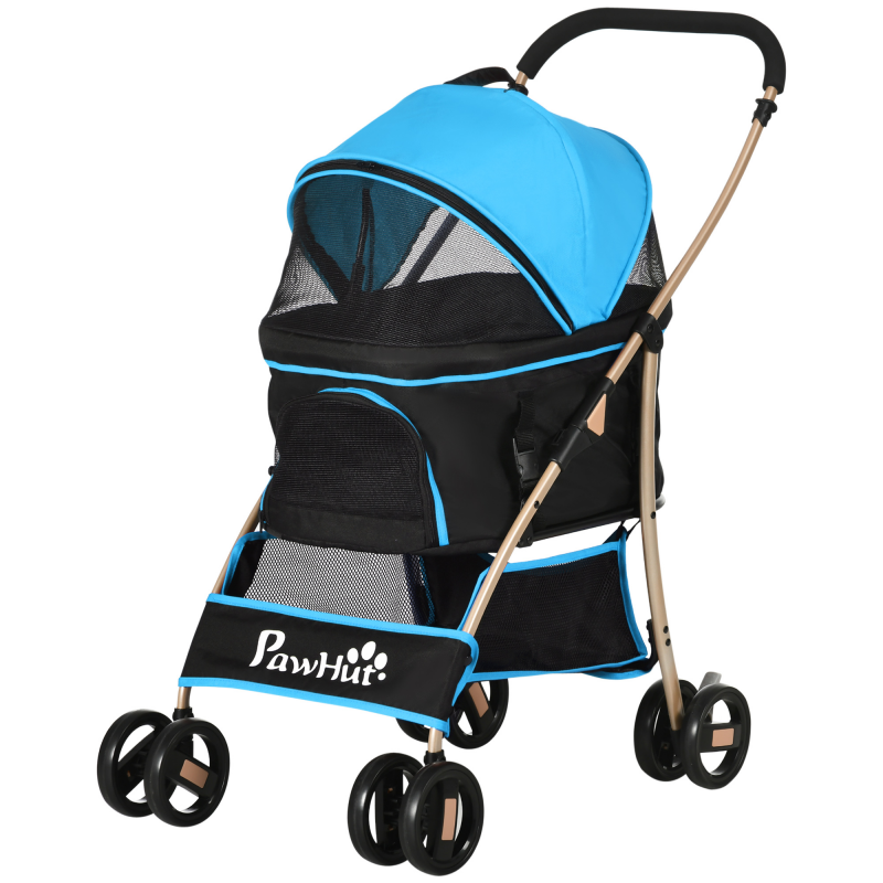 PawHut Hundewagen 2 in 1 Faltbar und Wandelbar in Transportbox mit 2 Leinen und Kissen, Hundewagen aus Stahl und Oxford-Gewebe, 82x49,5x98 cm, Blau und Schwarz Aosom – Bild 1 von 2