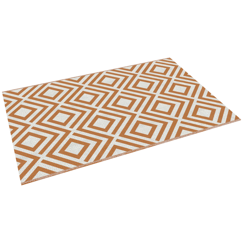 Outsunny Außenteppich für Balkon und Terrasse, Reversibler Teppich mit geometrischem Muster, UV-beständig, für Garten, Terrasse, Strand, Picknick, 182x274 cm, Braun und Weiß Aosom – Bild 1 von 2