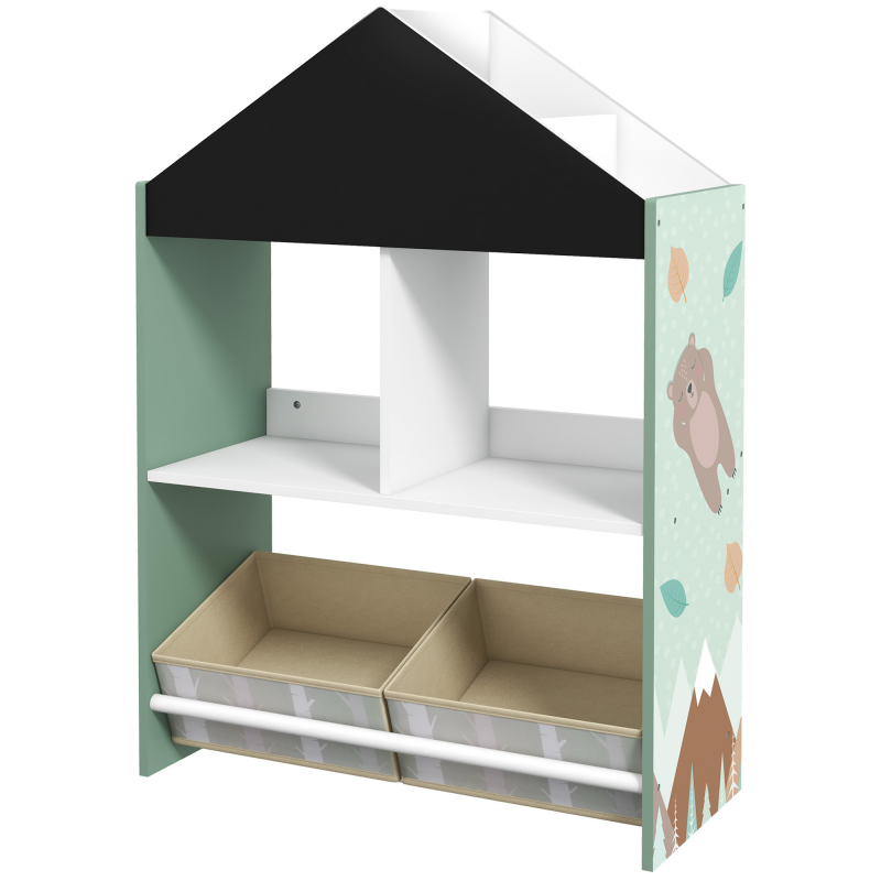 ZONEKIZ Spielzeugregal für Kinder mit Tafel, Kinderzimmermöbel mit herausnehmbaren Schubladen und Regalen, Möbel für Kinderzimmer und Kindergarten, Grün Aosom – Bild 1 von 2
