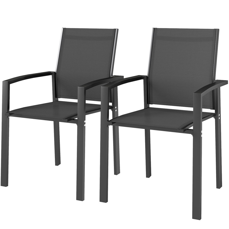 Outsunny Set 2 Gartenstühle Stapelbare mit Armlehnen, Esszimmerstühle für den Außenbereich aus Aluminium und wasserdichtem Texteline, für Terrasse, Balkon, Veranda, Outdoor und Indoor, 56x58x89cm, Dunkelgrau Aosom – Bild 1 von 2
