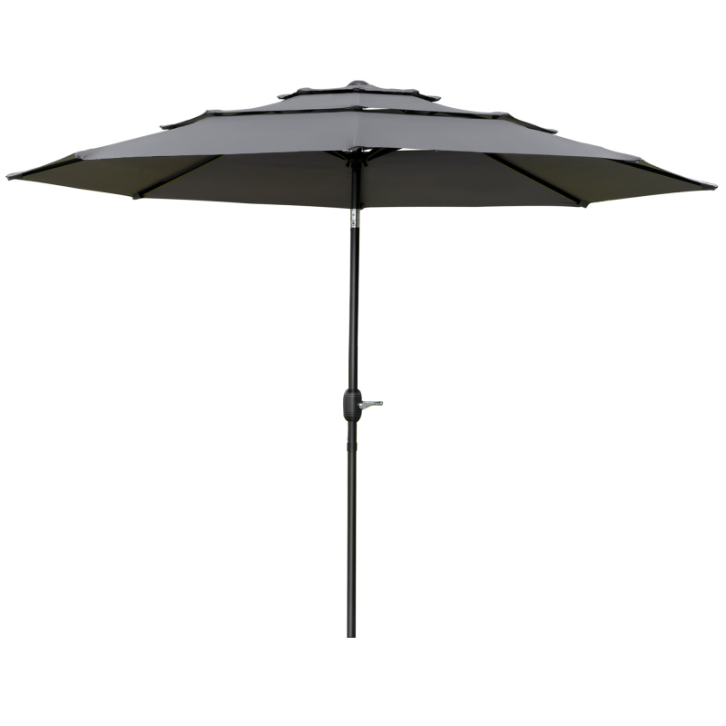Outsunny Sonnenschirm für den Garten, runder neigbarer Sonnenschirm Ø 2,85 x 2,5 m mit Öffnung und Schließung per Kurbel, 2 Belüftungsöffnungen, 180 g/m² Polyesterstoff UV-Schutz, Sonnenschirm für Balkon, Terrasse, Grau Aosom – Bild 1 von 2