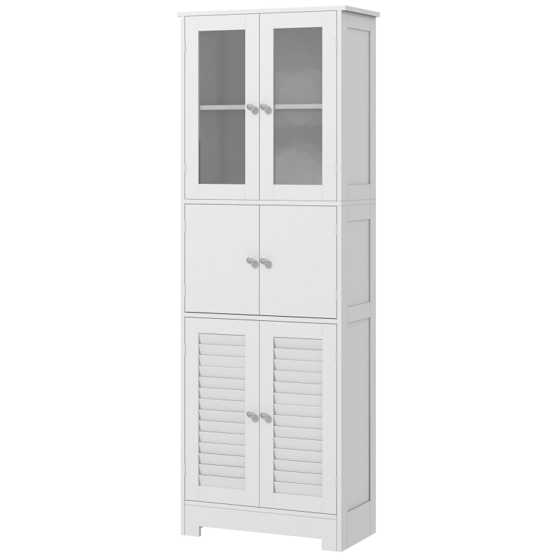 HOMCOM Mobile Colonna Bagno mit 3 Schränken mit 2 Türen, Multifunktionsschrank mit Glastüren und Lamellentüren, 60x30x170.5cm, Weiß Aosom – Bild 1 von 2