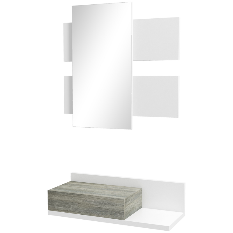 HOMCOM Eingangsmöbel 2 in 1 mit Wandspiegel 75x3,5x75 cm und Schublade 75x30,5x20 cm, Eingangsset aus MDF und Glas, Grau und Weiß Aosom – Bild 1 von 2