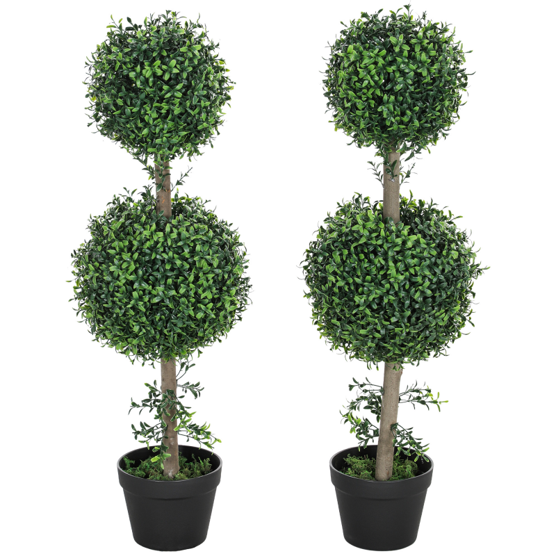 HOMCOM Künstlicher Buchsbaum 2er-Set groß 91,6 cm künstliche Pflanzen im Topf, Kunstpflanze, Buchsbaum wie echt Kunstbaum mit UV-Schutz für Wohnzimmer Garten Balkon Aosom – Bild 1 von 2