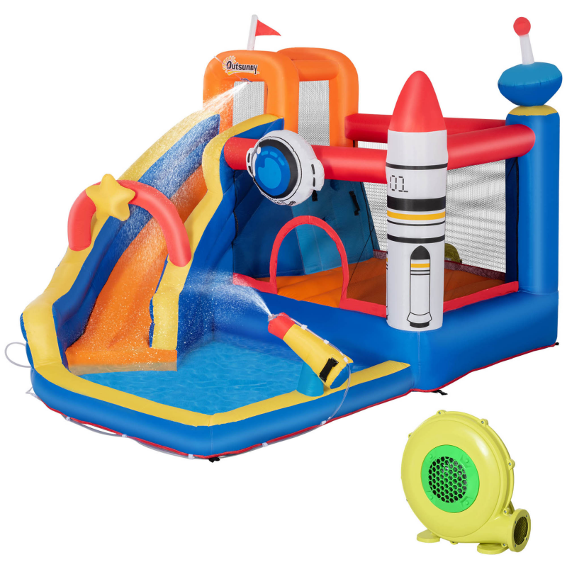 Outsunny Aufblasbares Spielzeug für Kinder 3-8 Jahre mit Weltraumthema inklusive Tragetasche, 11 Pfähle und Patches, aus Oxford-Gewebe, 340x270x227 cm Aosom – Bild 1 von 2