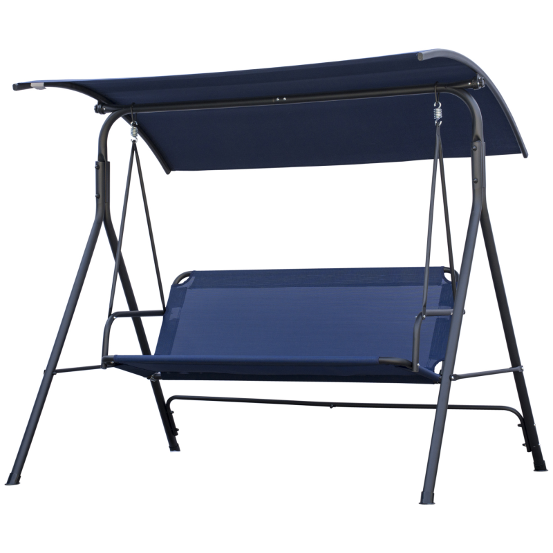 Outsunny Garten-Dreisitzer mit Verstellbarem Sonnenschutz, Outdoor-Schaukel mit Atmungsaktivem Texteline Sitz und Metall, Tragfähigkeit bis zu 240 kg, 172x110x153 cm, Dunkelblau Aosom – Bild 1 von 2