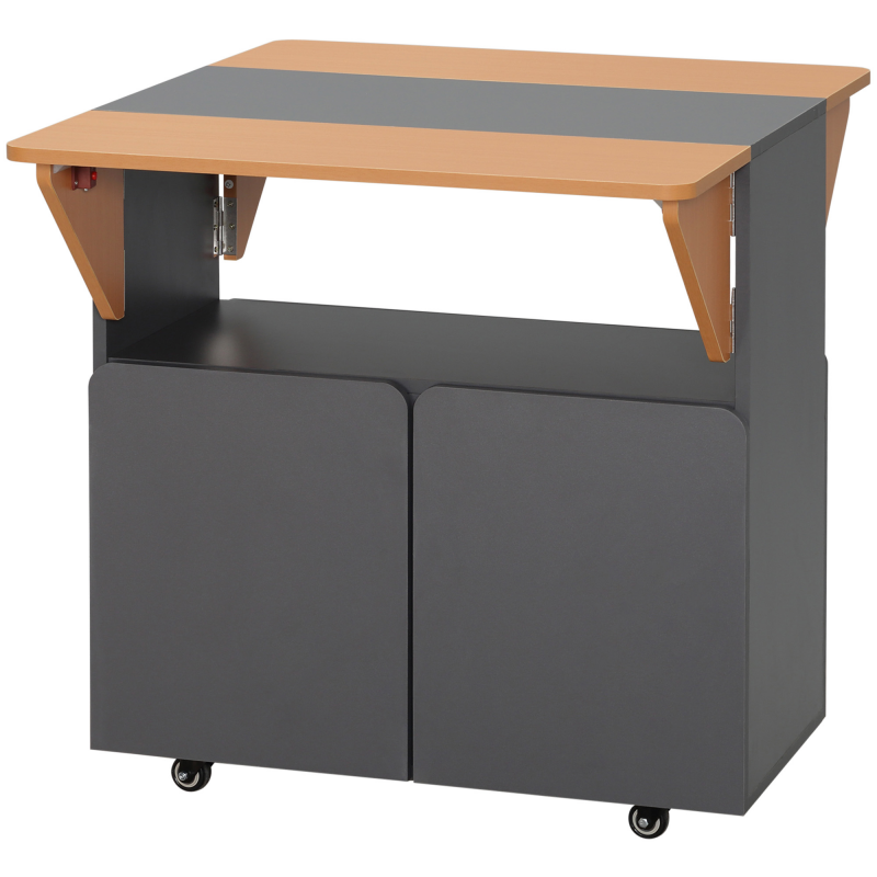 HOMCOM Klappbarer Platzspartisch für maximal 4 Personen mit 4 Rollen, Versteckter Regaleinheit und Schrank mit Türen, 70x83x75 cm, Gelb und Grau Aosom – Bild 1 von 2
