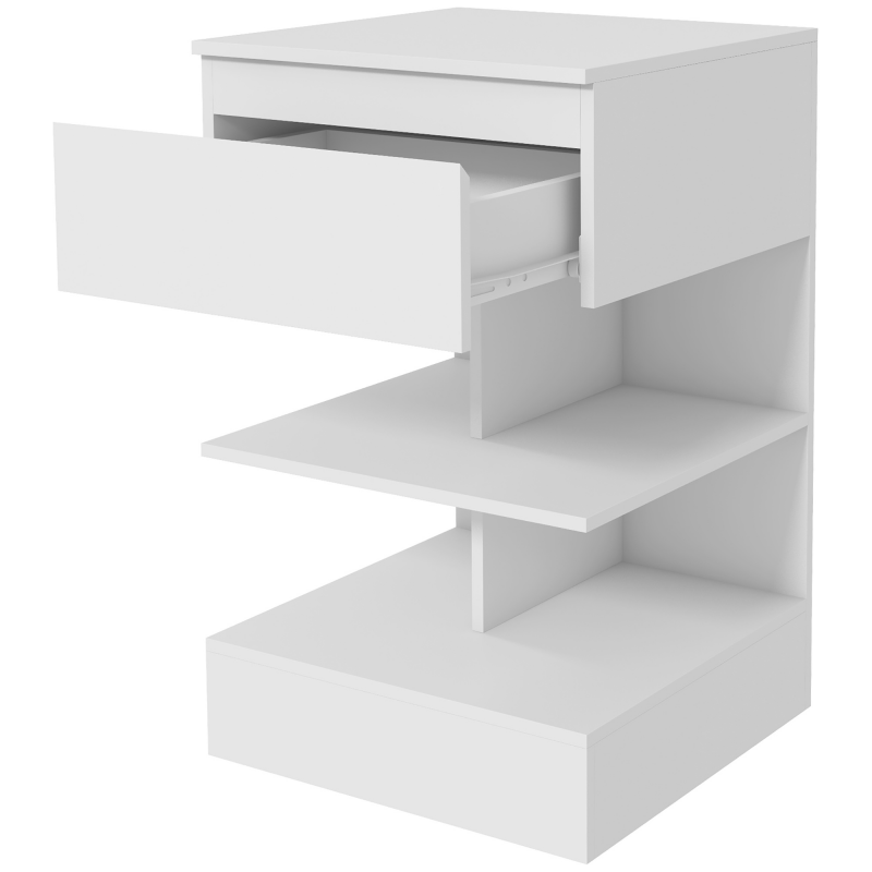 HOMCOM Nachttisch Modern aus Spanplatte und MDF mit einer Schublade und 2 Regalen, 39x39x65 cm, Weiß Aosom – Bild 1 von 2