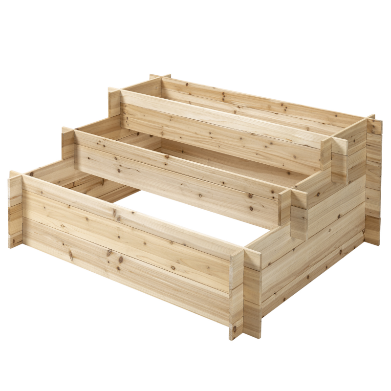 Outsunny Gartenbeet-Pflanzkiste aus Holz mit 3 Ebenen, erhöhtes Gartenbeet für den Außenbereich, Blumen, Gemüse und Kräuter, 120x100x54 cm Aosom – Bild 1 von 2