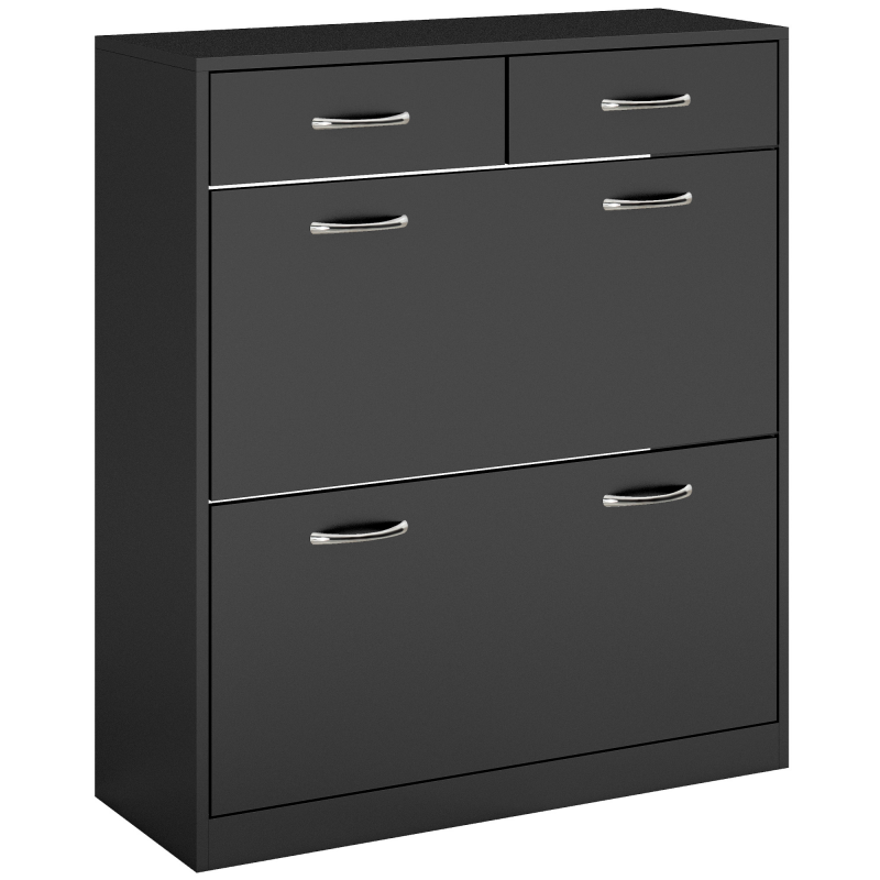 HOMCOM Schuhkommode Modern mit 2 Verstellbaren Innenregalen und 2 Schubladen für 12 Paar Schuhe, Platzsparendes Holzschuhregal, 80x30x91,5 cm, Schwarz Aosom – Bild 1 von 2