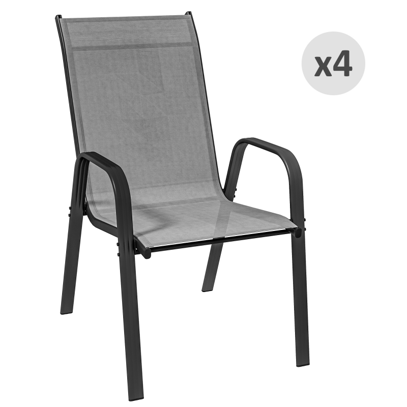Outsunny Set 4 Stapelbare Gartenstühle mit Armlehnen aus Metall und Atmungsaktivem Netzgewebe, Dunkelgrau Aosom – Bild 1 von 2