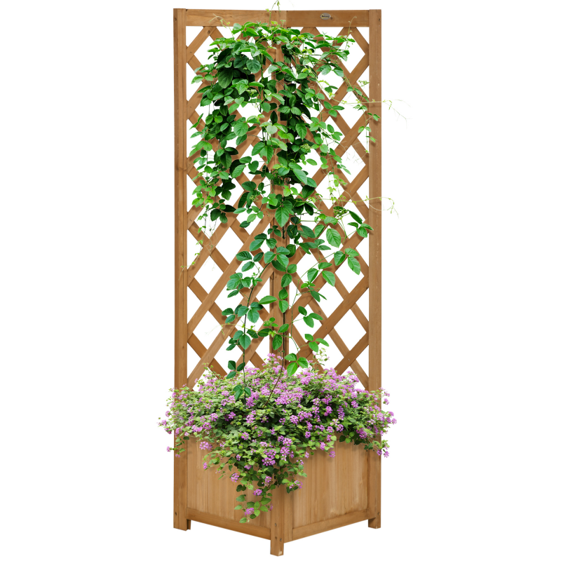 Outsunny Pflanzkasten mit Gitter aus Fichtenholz Braun für Rankpflanzen und Dekorationen, 40x40x145 cm Aosom – Bild 1 von 2