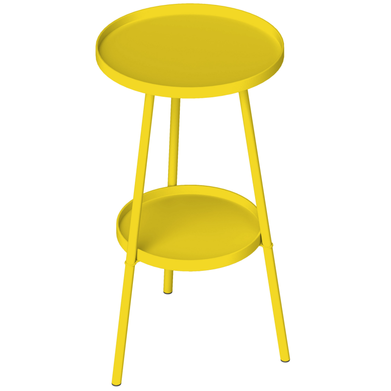 Outsunny Kleiner runder Beistelltisch mit 2 Ebenen, Gartentisch, für Terrasse, Wohnzimmer, Balkon, aus Metall, gelb Aosom – Bild 1 von 2