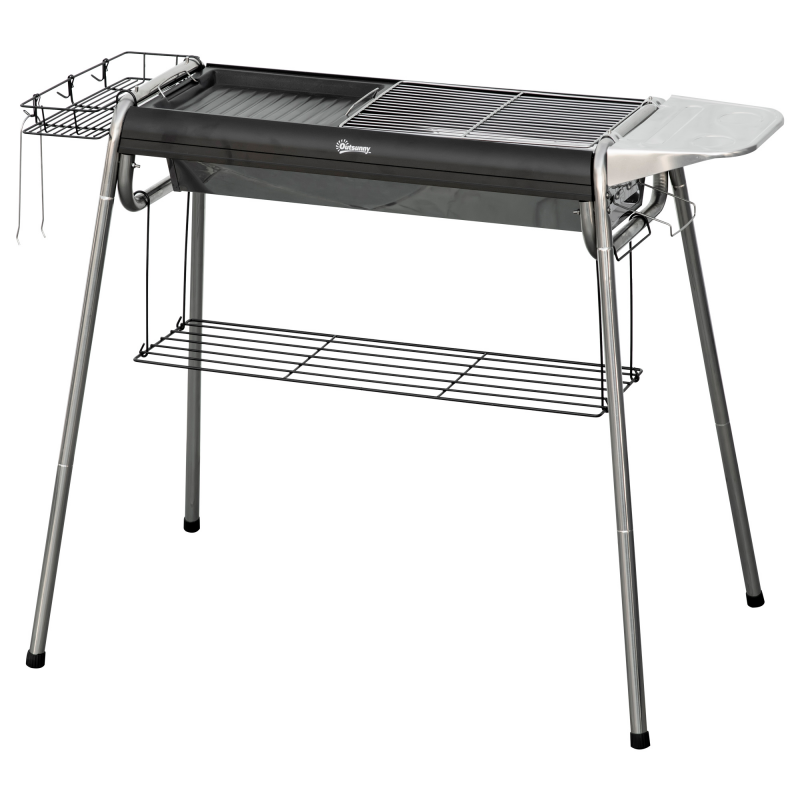 Outsunny Holzkohlegrill mit Grillrost und Platte, tragbarer Grill mit Korb, Haken und Regalen, 96x61x72cm, Schwarz Aosom – Bild 1 von 2