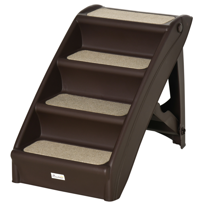PawHut Hundetreppe mit 4 rutschfesten Stufen, Haustiertreppe bis 10 kg aus PP, 62x38x49.5cm, Dunkelbraun Aosom – Bild 1 von 2