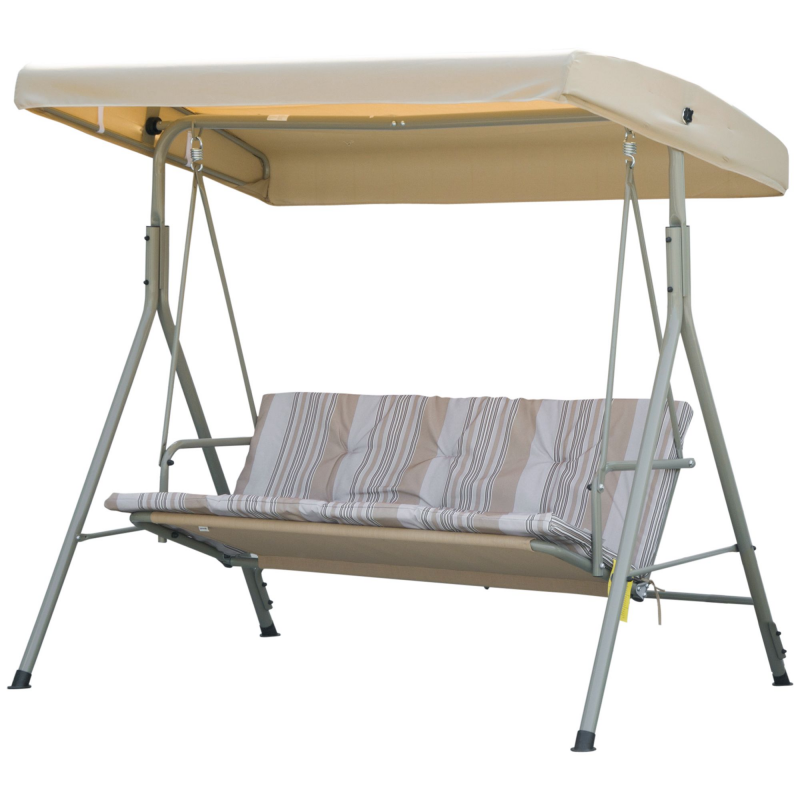 Outsunny Garten-Schaukelbank 3-Sitzer mit Stahlrahmen und verstellbarem Sonnendach, gepolsterten Kissen und Armlehnen, 172x110x156cm Aosom – Bild 1 von 2