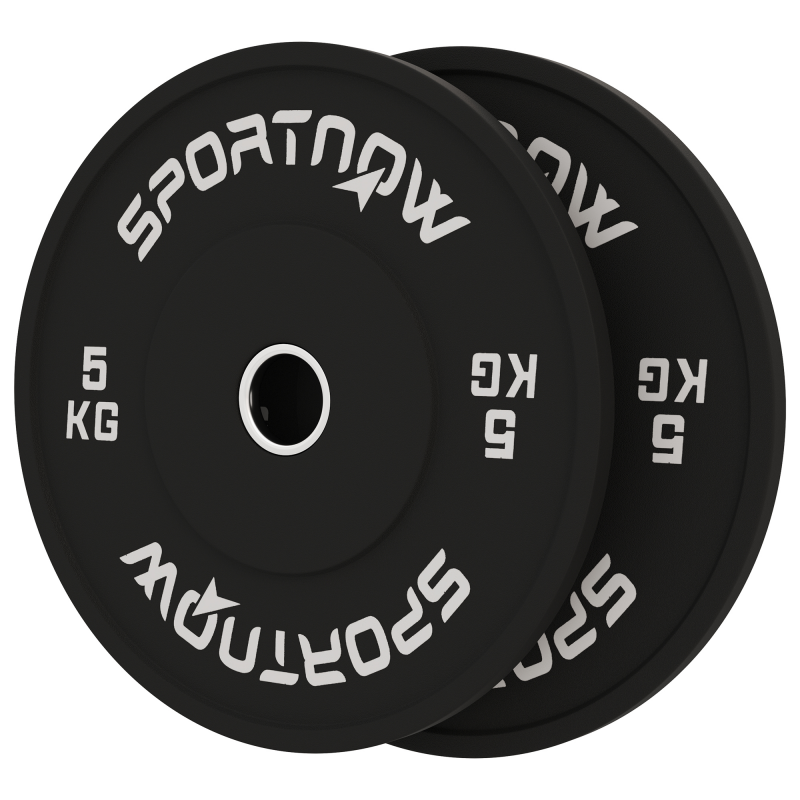 SPORTNOW Set 2 Hantelscheiben 2x5 kg aus Gummi, Scheiben für Fitnessstudio und Zuhause mit 5 cm Loch für Hanteln und Langhanteln, Schwarz Aosom – Bild 1 von 2