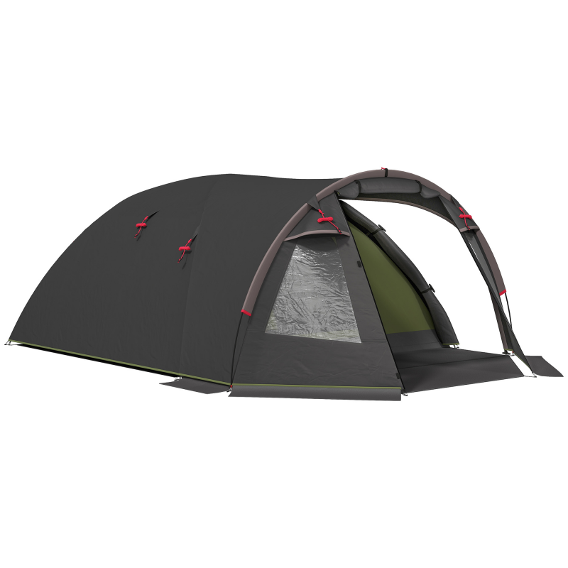 Outsunny Familienzelt für 2-4 Personen, wasserdichtes Tunnelzelt 3000 mm mit 3 Türen, Fenstern, Transporttasche, für Camping, Reisen, Wandern, Garten, Schwarz Aosom – Bild 1 von 2