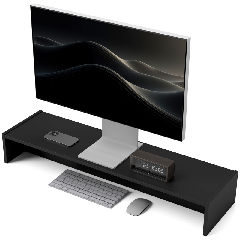 HOMCOM Monitorständer PC mit 2 Aufbewahrungsfächern, Schreibtischmonitorhalter aus Holz, für Laptop und Computer, Traglast bis 16 kg, 100x27x15 cm, Schwarz Aosom – Bild 1 von 2